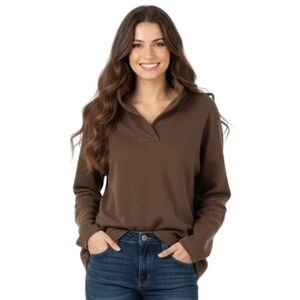 James Perse Brown Polo Collar Brown Slit Side Sweatshirt Sustainable Size XL/4